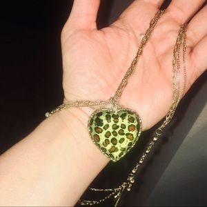 Betsy Johnson green/leopard heart-shaped necklace